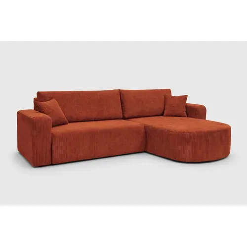 Canapé D'angle Réversible Convertible Avec Fonction De Couchage Velours Côtelé Cuivre Kimo Xl