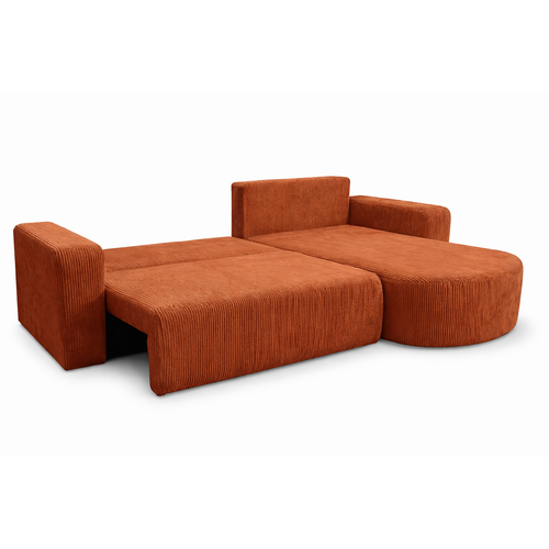 Canapé D'angle Réversible Convertible Avec Fonction De Couchage Velours Côtelé Cuivre Kimo Xl