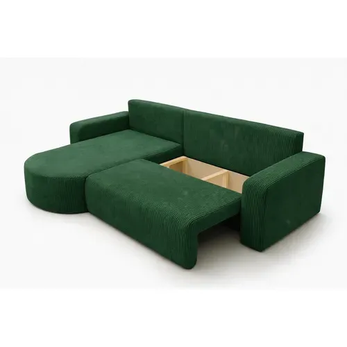 Canapé D’angle XL Réversible Et Convertible Boss Velours Côtelé Vert Bouteille Avec Coffre