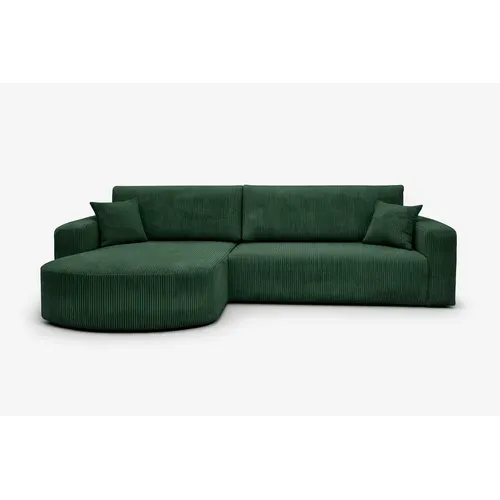 Canapé D’angle XL Réversible Et Convertible Boss Velours Côtelé Vert Bouteille Avec Coffre