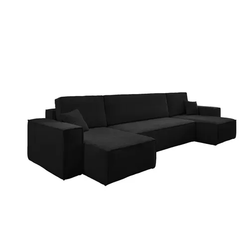 Canapé D’angle En U Carlos U Convertible Noir Fonction Couchage, Coffre De Rangement XXL