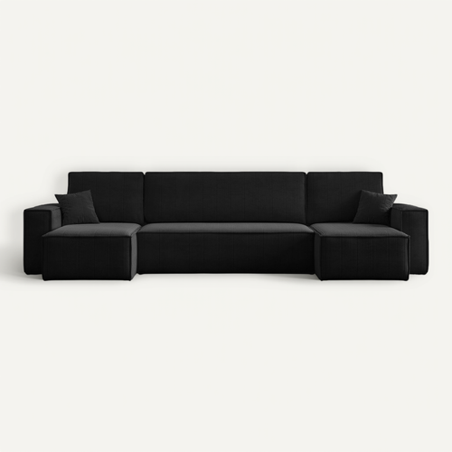 Canapé D’angle En U Carlos U Convertible Noir Fonction Couchage, Coffre De Rangement XXL