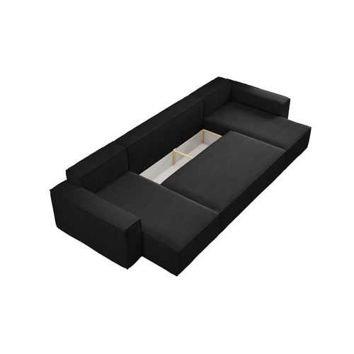 Canapé D’angle En U Carlos U Convertible Noir Fonction Couchage, Coffre De Rangement XXL