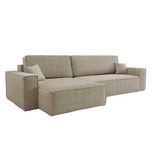 Canapé D’angle Convertible Réversible Carlos XL  Velours Côtelé Beige Fonction Couchage