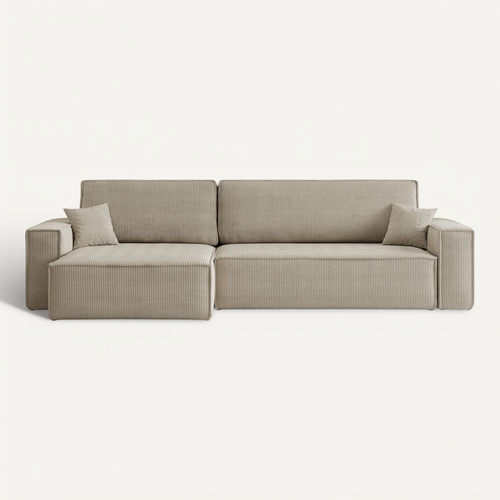 Canapé D’angle Convertible Réversible Carlos XL  Velours Côtelé Beige Fonction Couchage
