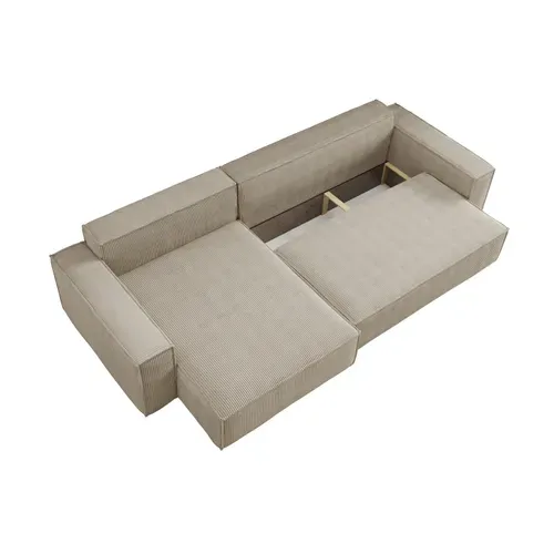 Canapé D’angle Convertible Réversible Carlos XL  Velours Côtelé Beige Fonction Couchage