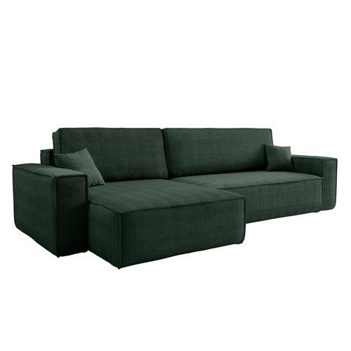 Canapé D’angle Convertible Réversible Carlos XL – Velours Côtelé Vert Bouteille Fonction Couchage