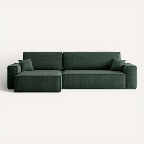 Canapé D’angle Convertible Réversible Carlos XL – Velours Côtelé Vert Bouteille Fonction Couchage