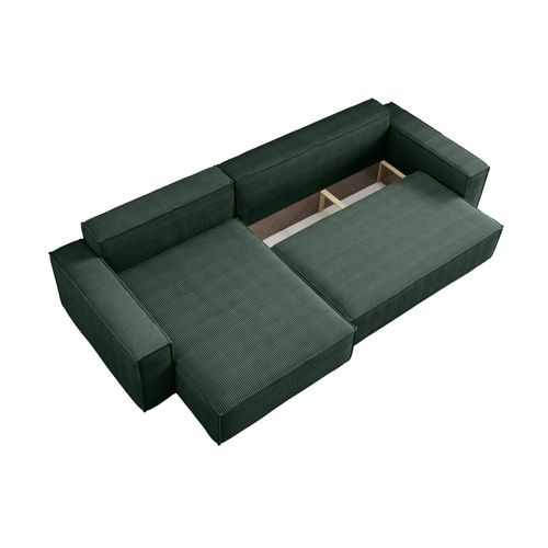 Canapé D’angle Convertible Réversible Carlos XL – Velours Côtelé Vert Bouteille Fonction Couchage