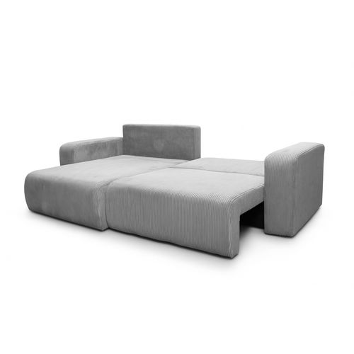 Canapé D’angle Réversible Giorgia L Convertible – Velours Côtelé Gris Clair, Fonction Couchage