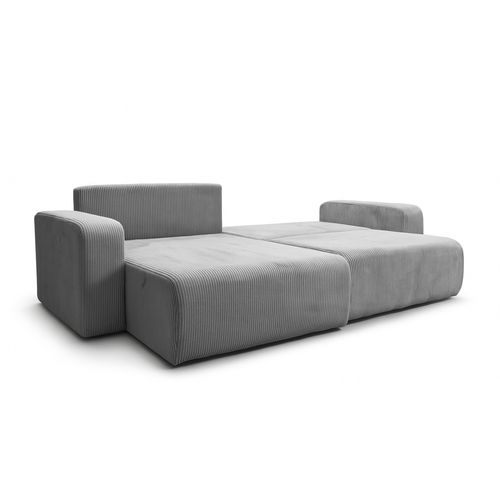 Canapé D’angle Réversible Giorgia L Convertible – Velours Côtelé Gris Clair, Fonction Couchage