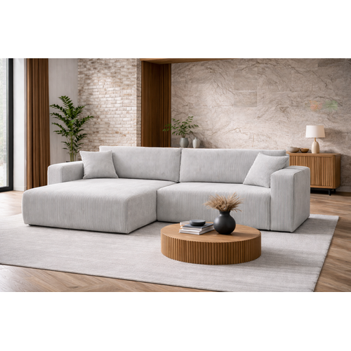 Canapé D’angle Réversible Giorgia L Convertible – Velours Côtelé Gris Clair, Fonction Couchage