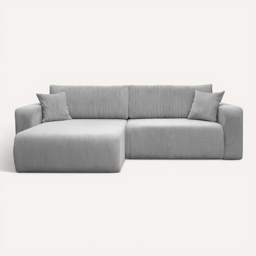 Canapé D’angle Réversible Giorgia L Convertible – Velours Côtelé Gris Clair, Fonction Couchage