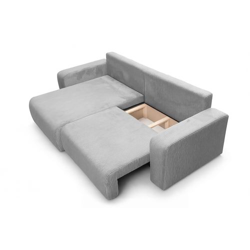 Canapé D’angle Réversible Giorgia L Convertible – Velours Côtelé Gris Clair, Fonction Couchage