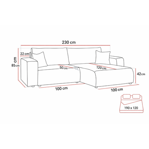 Canapé D’angle Réversible Giorgia L Convertible – Velours Côtelé Gris Clair, Fonction Couchage