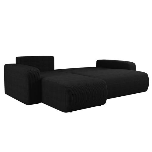 Canapé D’angle Réversible Pianioo L Convertible – Velours Côtelé Noir, Fonction Couchage
