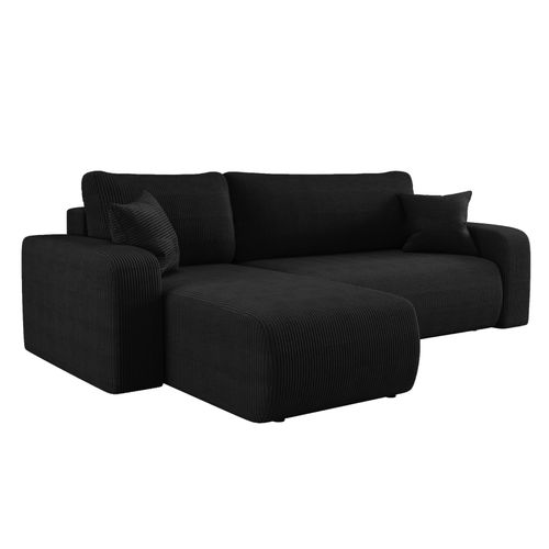 Canapé D’angle Réversible Pianioo L Convertible – Velours Côtelé Noir, Fonction Couchage