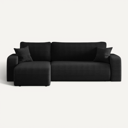 Canapé D’angle Réversible Pianioo L Convertible – Velours Côtelé Noir, Fonction Couchage