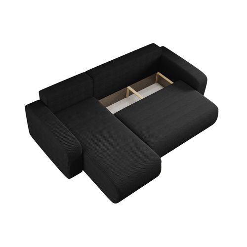 Canapé D’angle Réversible Pianioo L Convertible – Velours Côtelé Noir, Fonction Couchage