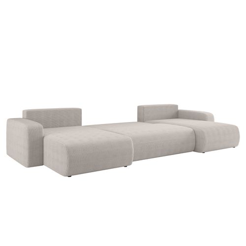 Canapé D’angle Réversible Pianioo U Convertible – Velours Côtelé Blanc Coffre