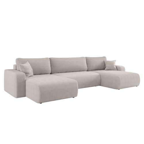 Canapé D’angle Réversible Pianioo U Convertible – Velours Côtelé Blanc Coffre
