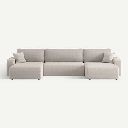 Canapé D’angle Réversible Pianioo U Convertible – Velours Côtelé Blanc Coffre