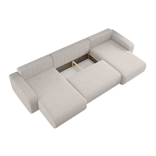 Canapé D’angle Réversible Pianioo U Convertible – Velours Côtelé Blanc Coffre