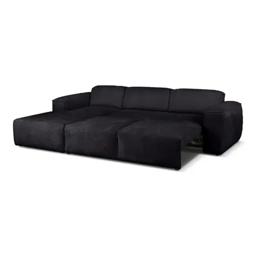 Canapé D’angle Luxor L Droit Convertible Avec Coffre – Salon Moderne, Lit D’appoint, Tissu Noir
