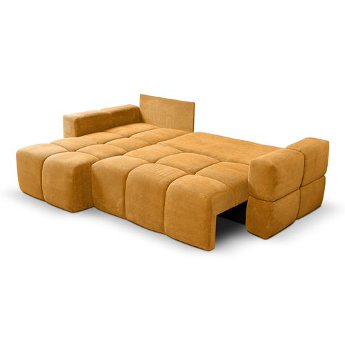 Canapé D’angle Modena Réversible Convertible Avec Coffre Design Moderne, Tissu Moutarde