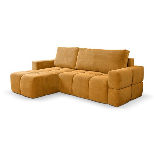 Canapé D’angle Modena Réversible Convertible Avec Coffre Design Moderne, Tissu Moutarde
