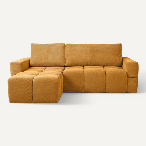 Canapé D’angle Modena Réversible Convertible Avec Coffre Design Moderne, Tissu Moutarde