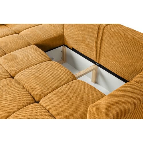 Canapé D’angle Modena Réversible Convertible Avec Coffre Design Moderne, Tissu Moutarde