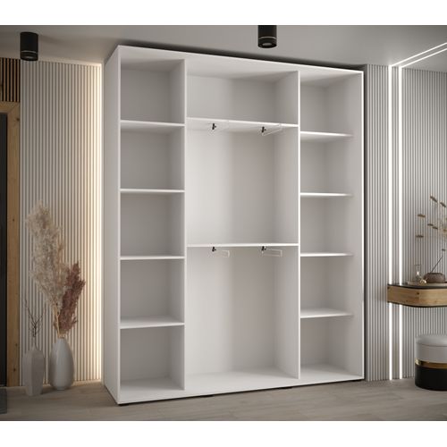 Armoire Davos 1 À Portes Coulissantes 200x45x235.5 Cm - 3 Portes - Blanc Et Or