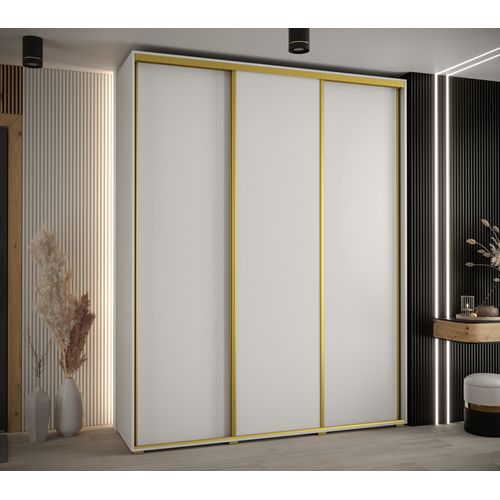 Armoire Davos 1 À Portes Coulissantes 200x45x235.5 Cm - 3 Portes - Blanc Et Or