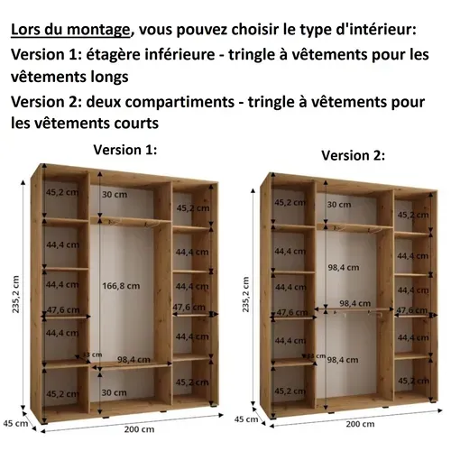 Armoire Davos 1 À Portes Coulissantes 200x45x235.5 Cm - 3 Portes - Blanc Et Or