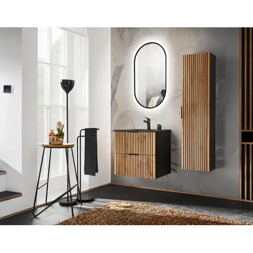 Meuble Sous Vasque à Suspendre Xilo Noir Chêne 80 Cm