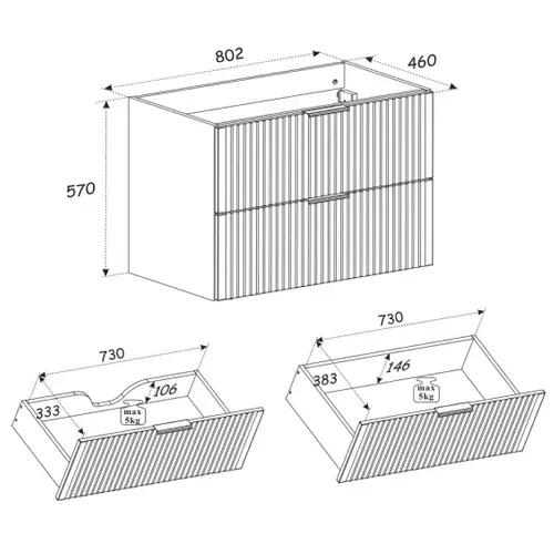 Meuble Sous Vasque à Suspendre Xilo Noir Chêne 80 Cm