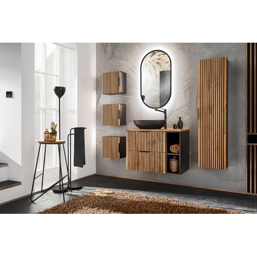 Meuble Colonne De Salle De Bain  à Suspendre Xilo Noir Chêne 35/140 Cm