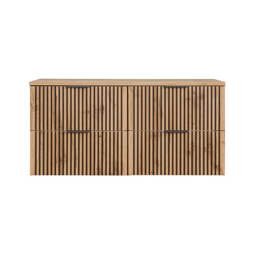 Meuble De Salle De Bain à Suspendre Xilo Noir Chêne 120 Cm Avec Le Plan Chêne