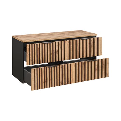 Meuble De Salle De Bain à Suspendre Xilo Noir Chêne 120 Cm Avec Le Plan Chêne