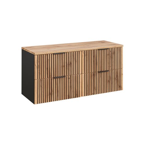 Meuble De Salle De Bain à Suspendre Xilo Noir Chêne 120 Cm Avec Le Plan Chêne