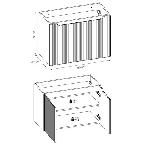 Meuble Suspendu Sous Vasque Avec Les Portes Nova Noir 80 Cm