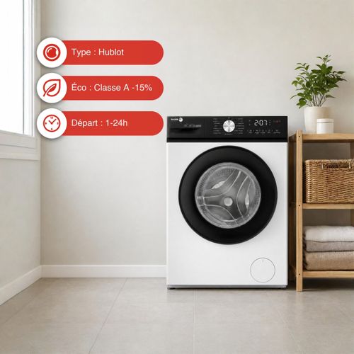 Lave-linge hublot FAGOR FLFP814A15BN 8kg Blanc vue de profil