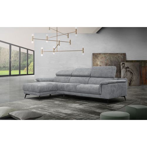 Canapé D'angle Gauche 4 Places Tissu Gris  - Fiero