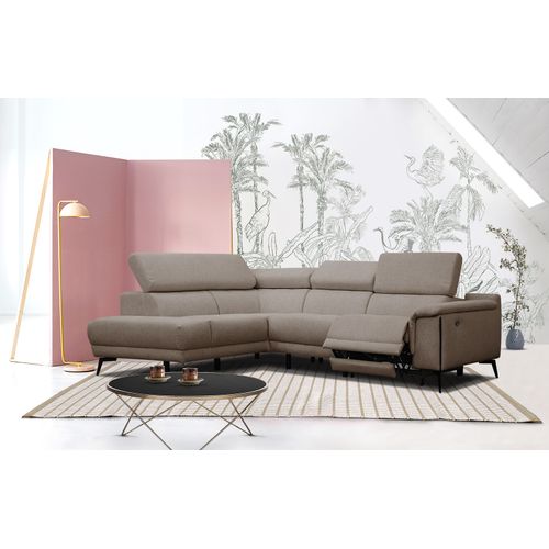 Canapé D'angle Gauche 4 Places Avec Un Relax Électrique Tissu Marron Clair - Matera