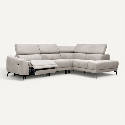 Lars Canapé D'angle  Droit 5 Pl, 1 Relax, Appuis-tête Réglables ; Beige