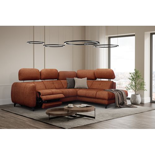Sven Canapé D’angle 4 Places, 1 Relax, Appuie-tête Réglables, Orange Foncé