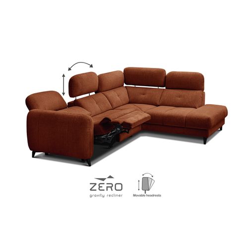 Sven Canapé D’angle 4 Places, 1 Relax, Appuie-tête Réglables, Orange Foncé