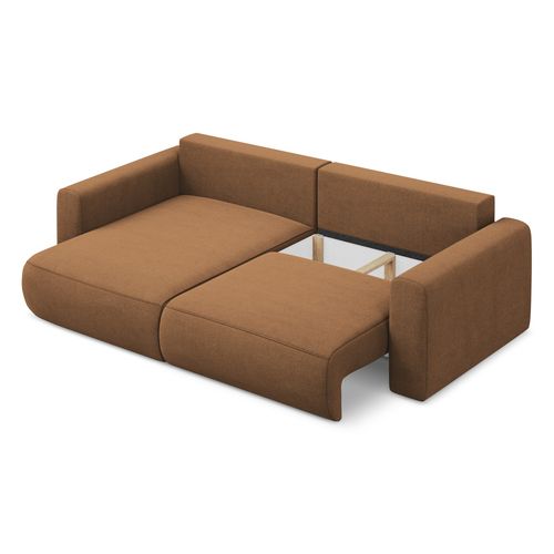 Canapé D’angle 2,5 Places Gauche Convertible Kapua En Tissu Texturé Terracotta Foncé