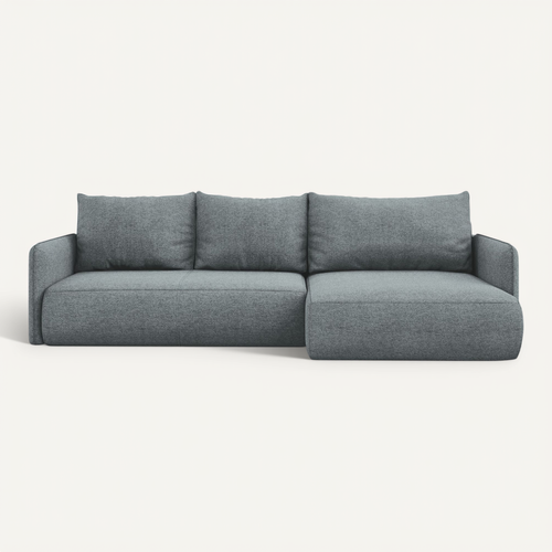 Canapé D’angle 3 Places Droit Convertible Nanea En Tissu Chenille Jeans
